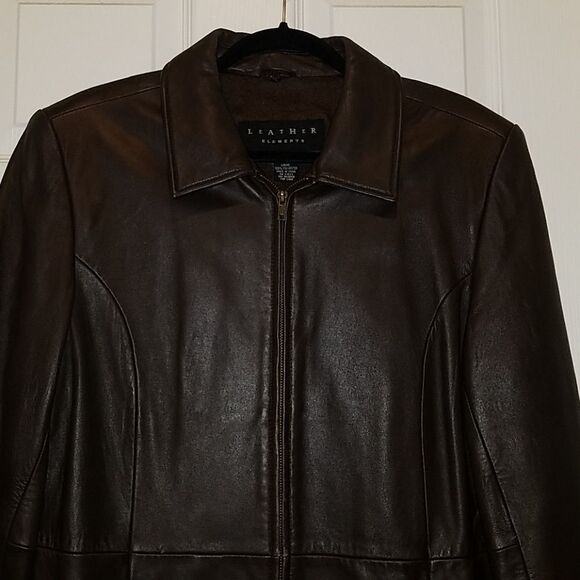 Leather Elements  brown leather coat Sz M - Picture 3 of 5